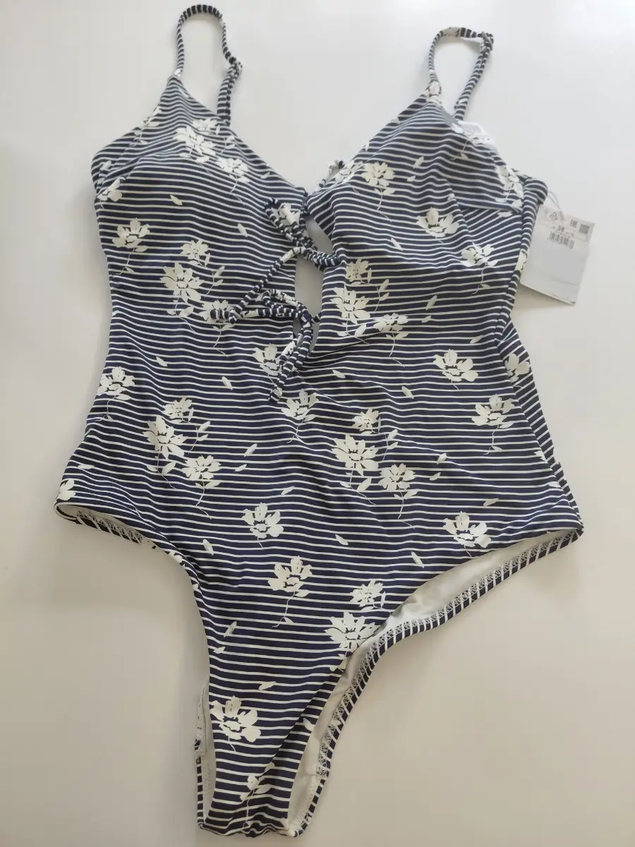 Reserved Navy & White Floral Striped Swimsuit  UK 10 BNWT