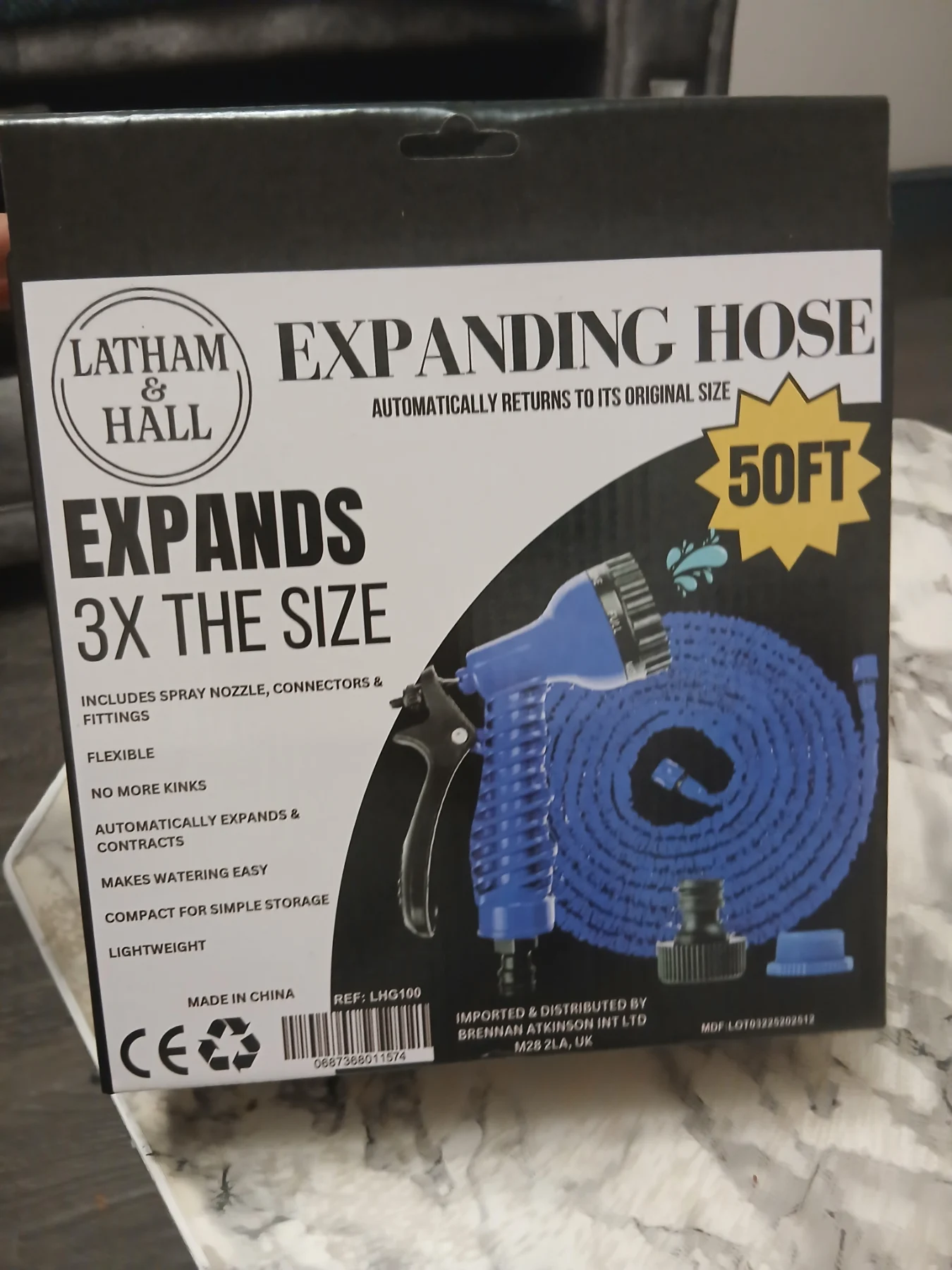 Latham & Hall 50ft Expanding Garden Hose with Spray Nozzle & Connectors