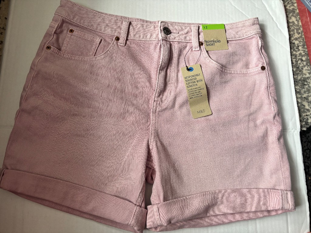 Marks & Spencer ladies boyfriend shorts size uk 12 light pink new with tags