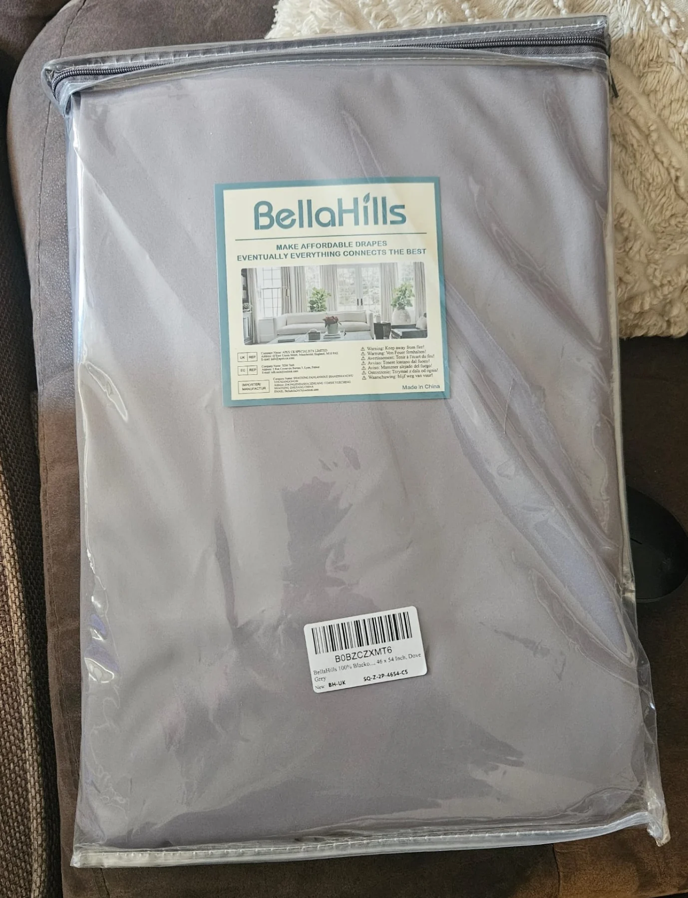 BellaHills Dove Grey Blackout Curtains with Velcro Tie Backs – 46 x 54 Inches