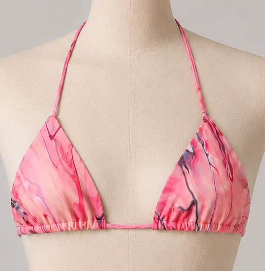 PrettyLittleThing Pink Marble Print Triangle Bikini Top – Size 10
