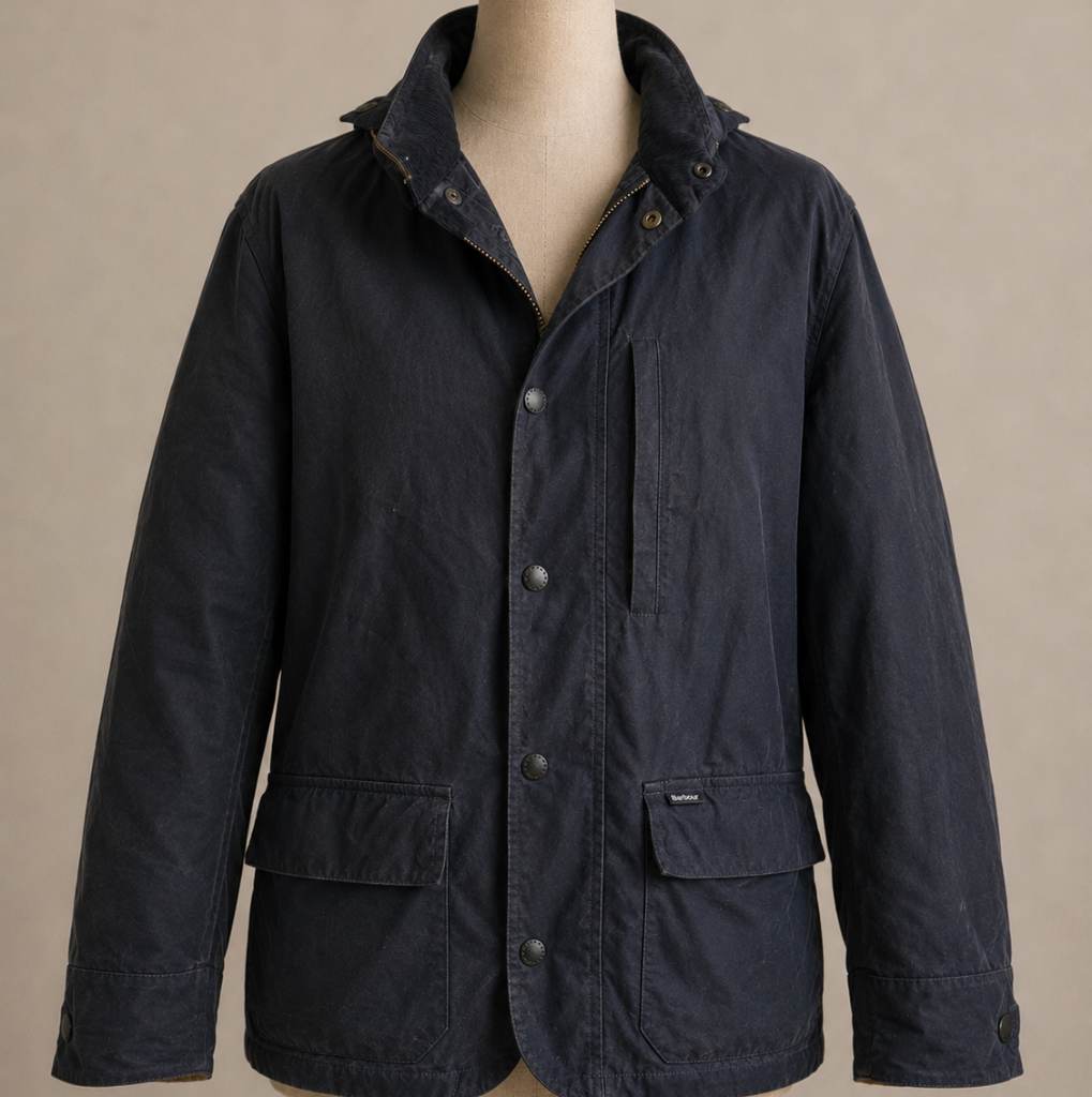 Child’s Barbour Dress Navy Tartan Waterproof Jacket with Hood - Size Small