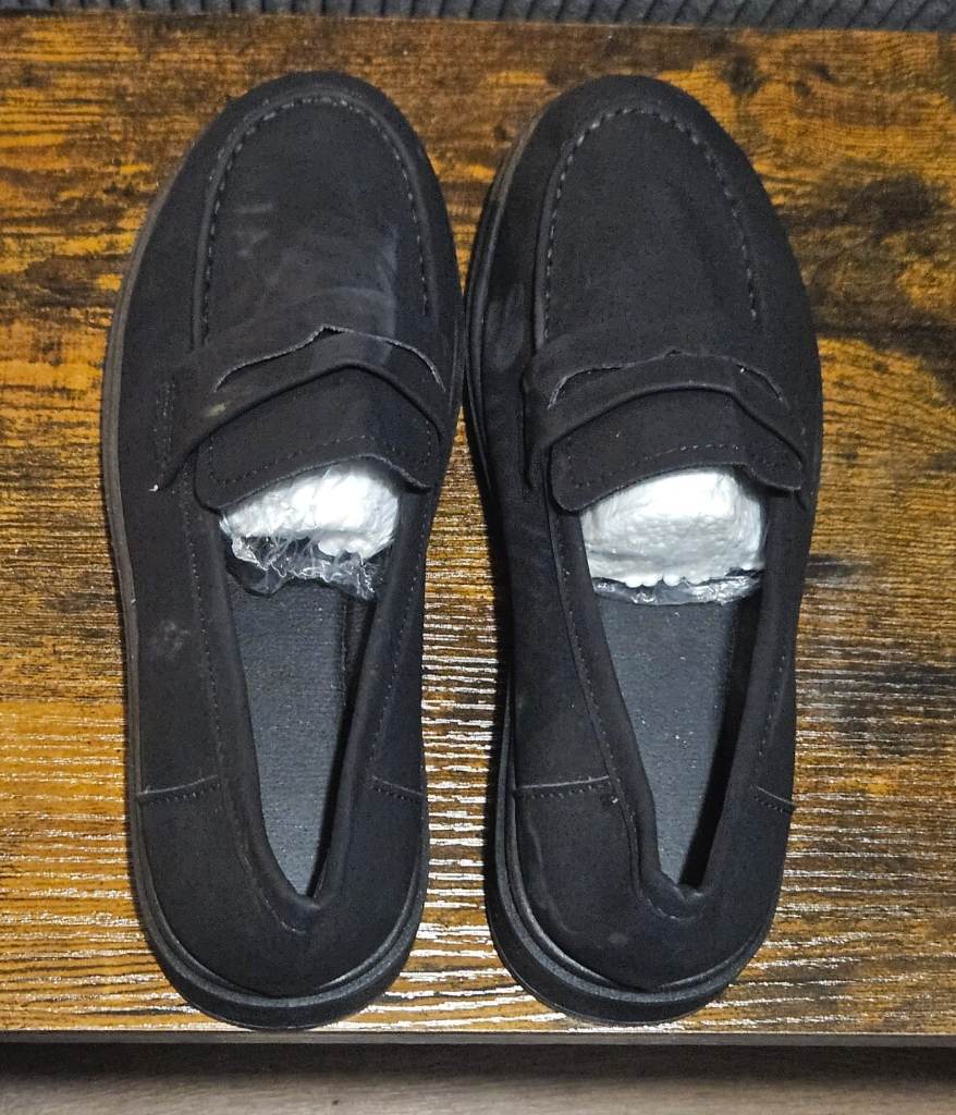 Black Faux Suede Penny Loafers – Size UK 5