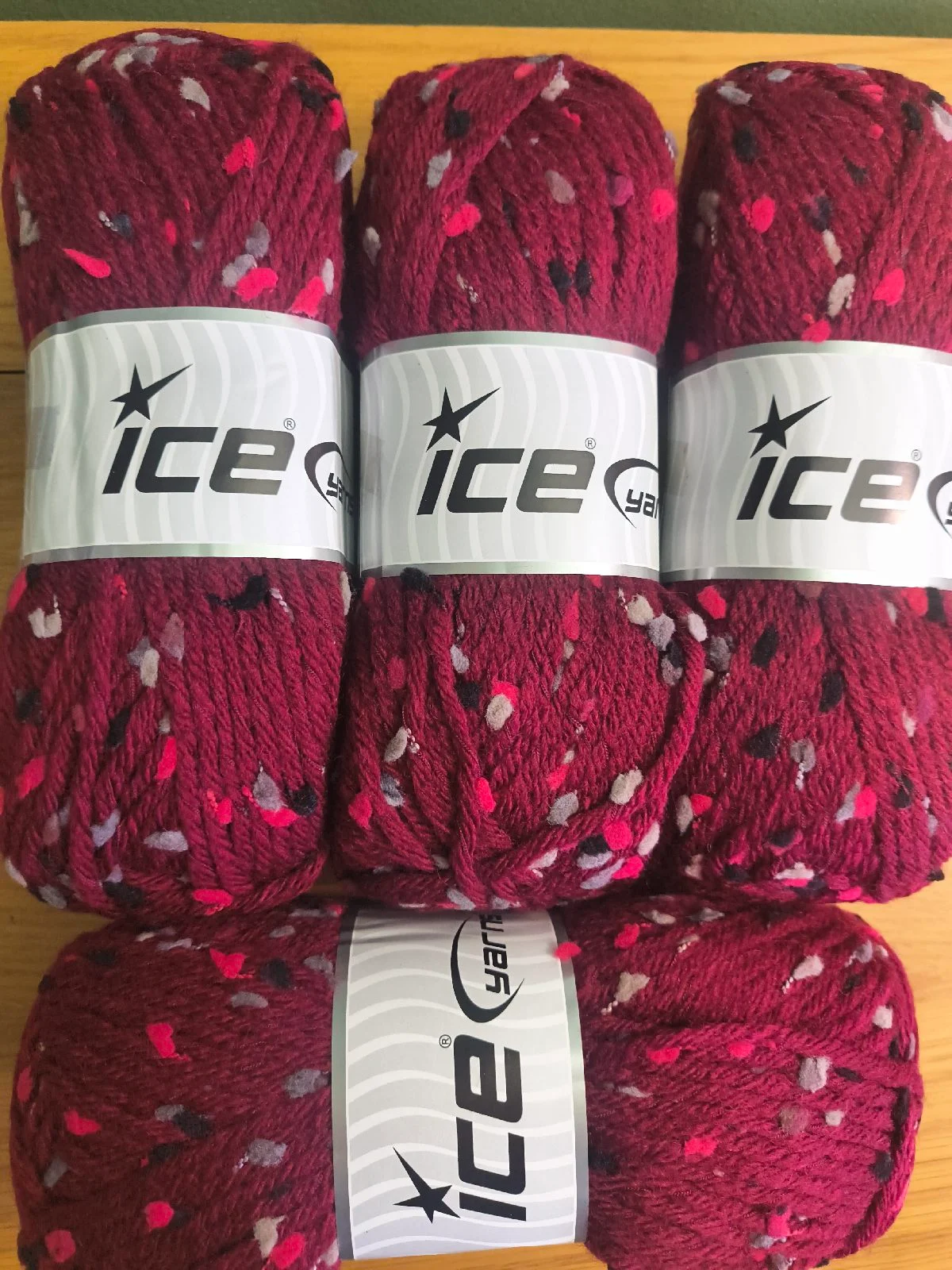 Ice Yarns Burgundy Pom Pom Yarn 4 x 100g – Wool Acrylic Knitting Yarn