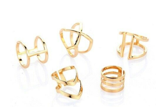 Set of 5 Gold Fashion Rings New Size Medium