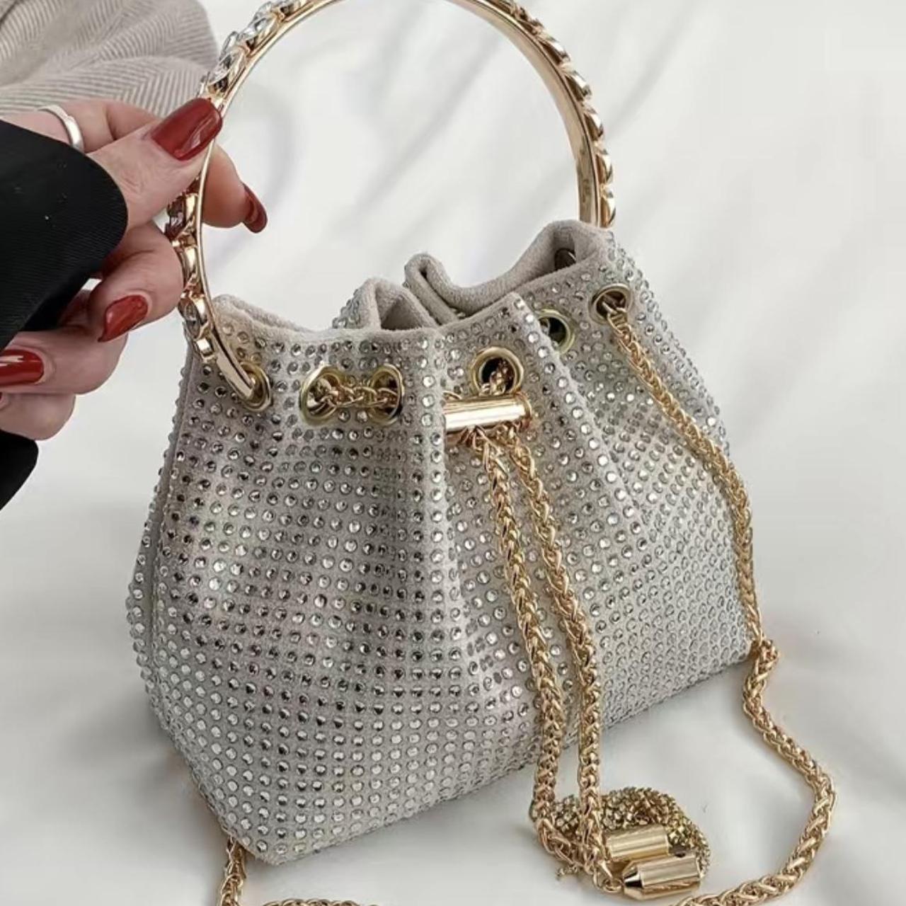 Beige Diamante Top Handle Sparkly Bag