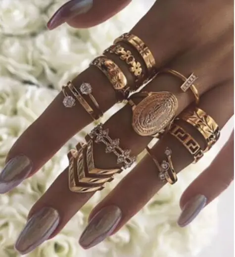 Fashion Crystal Pattern Leaf Ring 13 Piece Set
