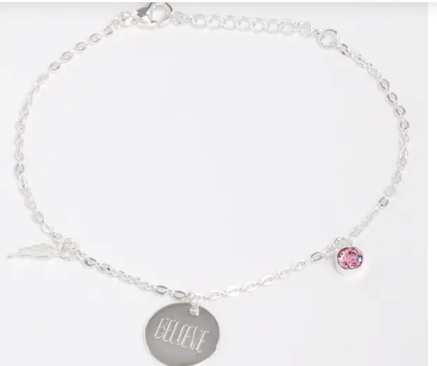 Crystal Silver Plated Believe Pendant Necklace With Rose Quartz Crystal New