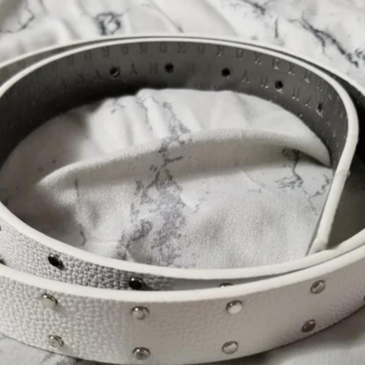 DKNY White Silver Ladies Pebble Studded Skinny Belt Size XL