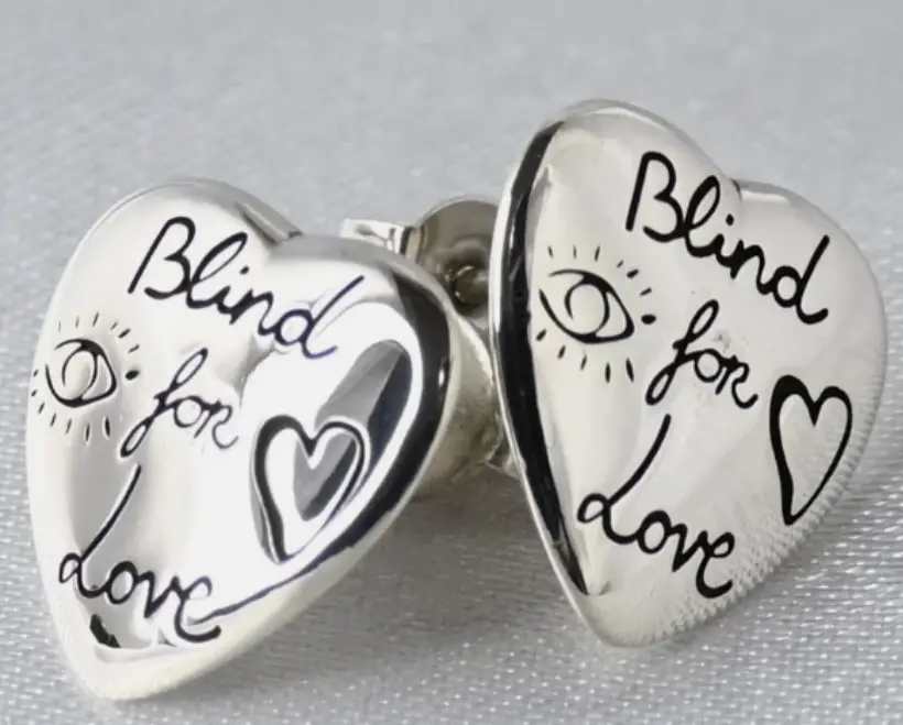 Gucci Silver Blind For Love Heart Earrings