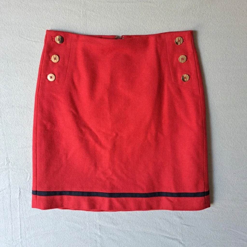 Hobbs Berry Red Button Detail Skirt UK10 Wool Feel Smart Office Preppy