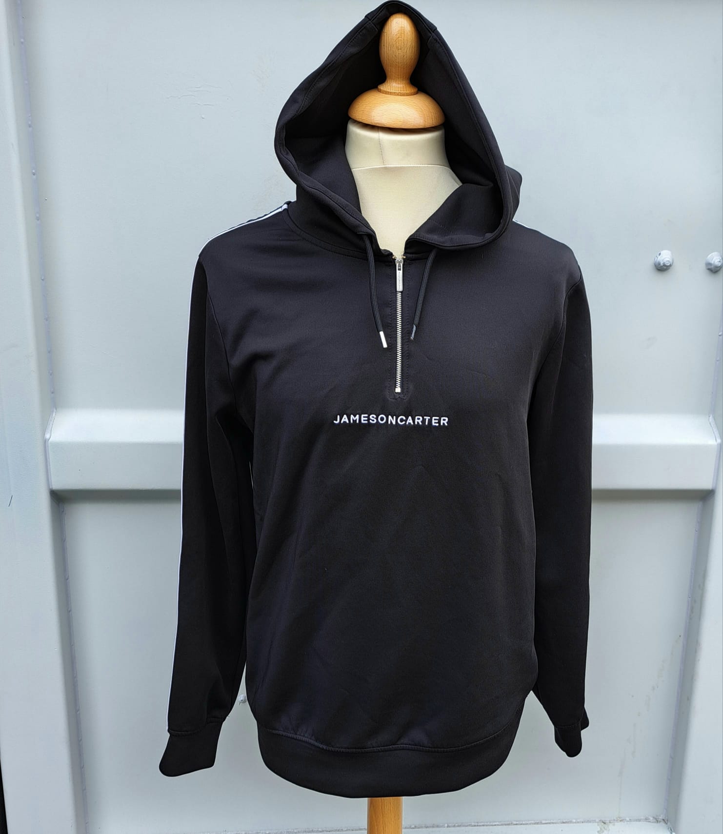 Jameson Carter Half Zip Hoodie Mens M Black Slim Fit Gym Athleisure Sweatshirt Hooded Top