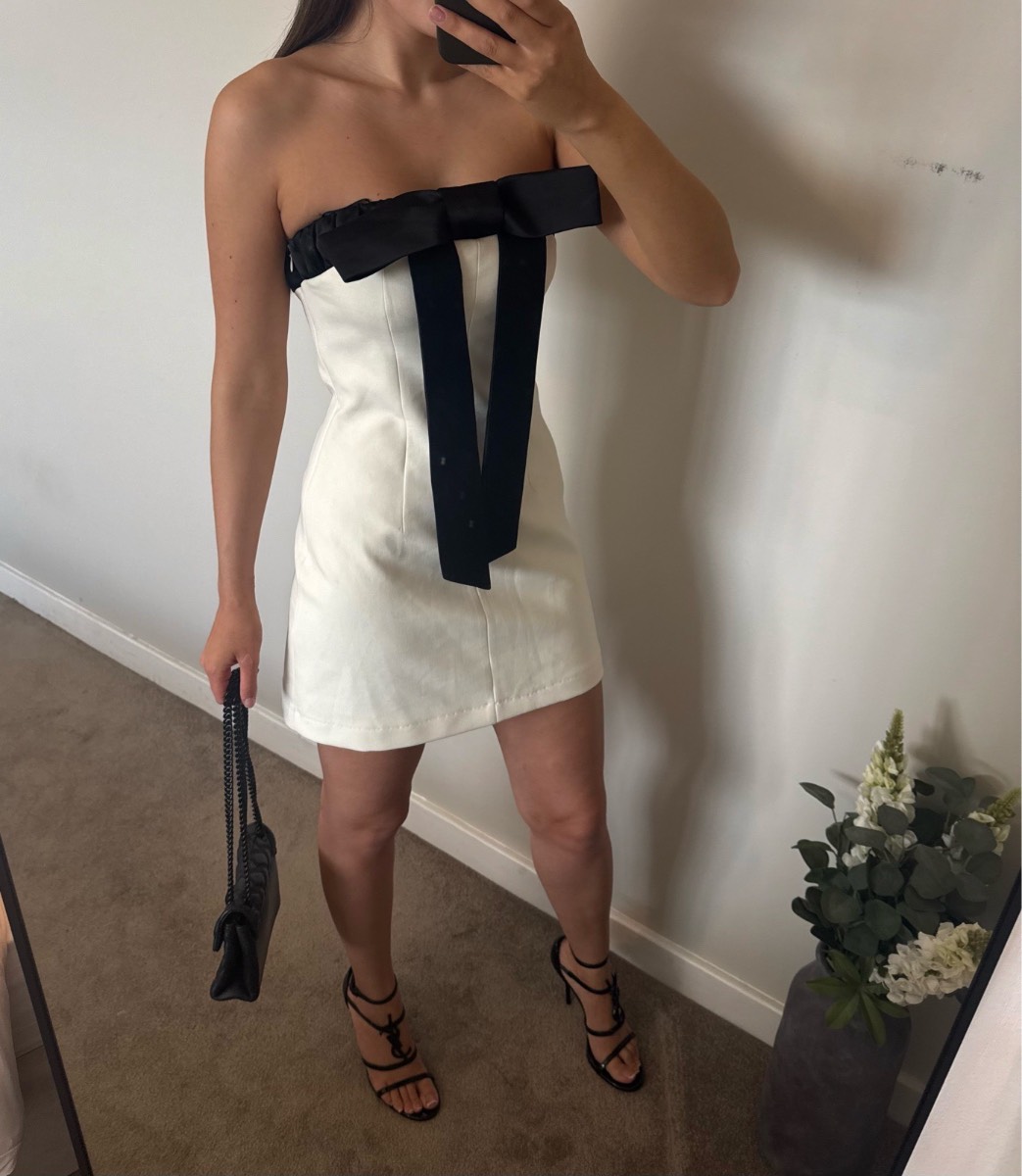 Zara cream and black bow detail mini dress