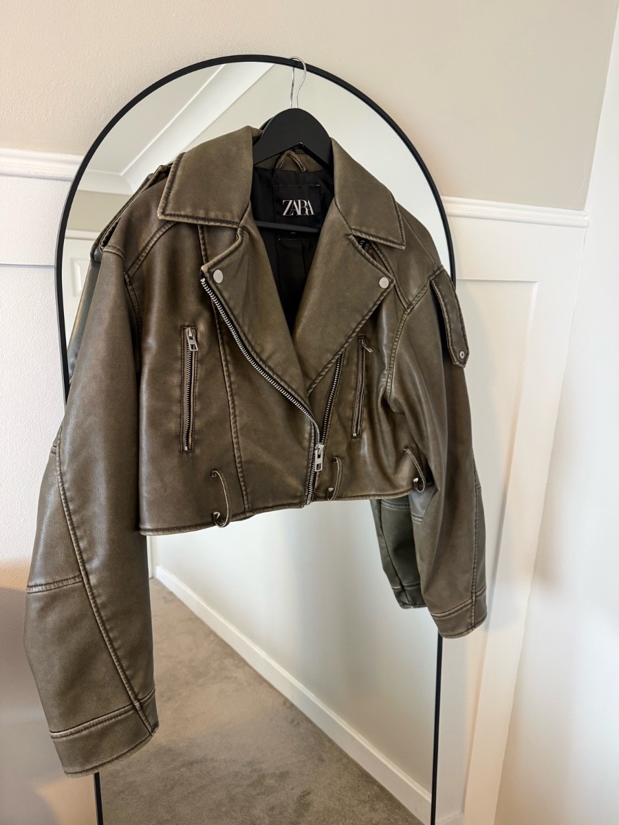Zara leather jacket green