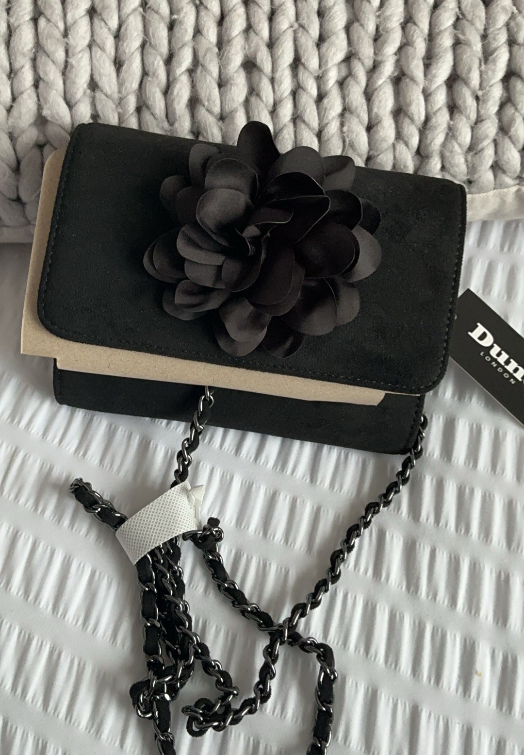 Dune Ladies stunning faux suede bow black handbag brand new rrp £80