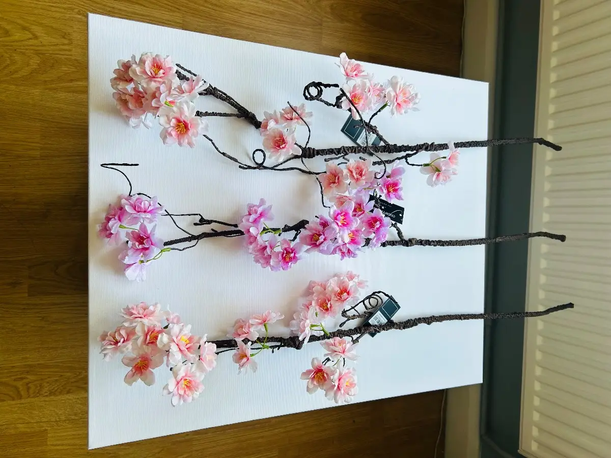 3 Cherry Blossom Faux Flower Long Stems - Artificial Flowers