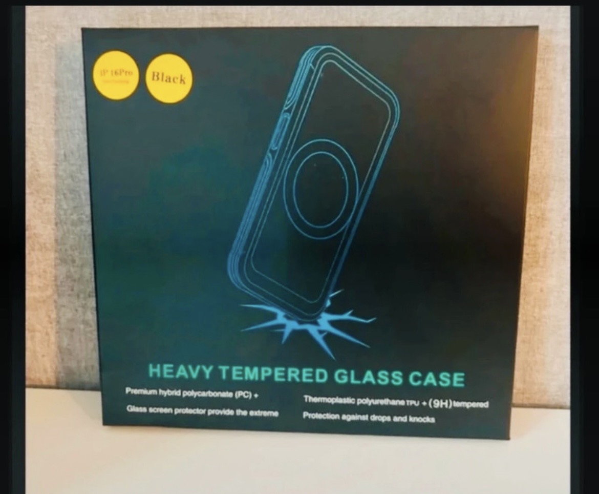 📱 iPhone 16 Pro Black Tempered Glass Case – Full Protection | New