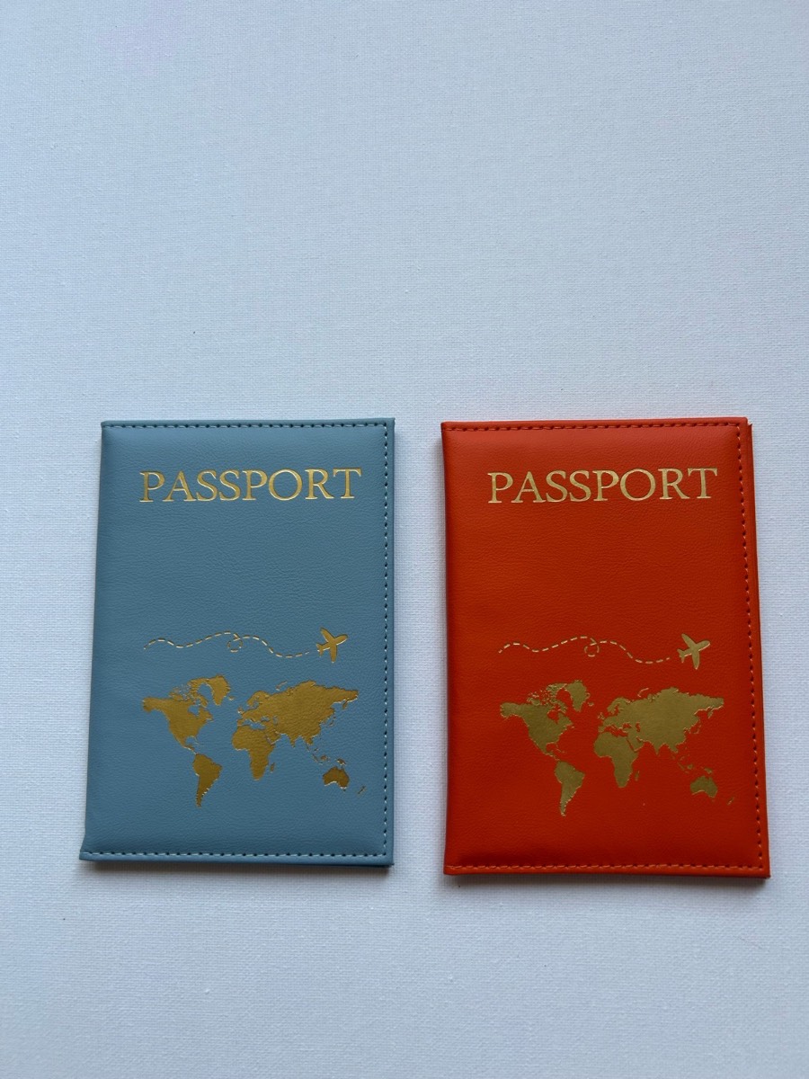 🩵🧡 Light Blue & Orange Faux Leather Passport Covers – Brand New.