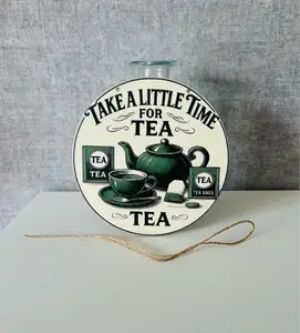 Brand New Round Wooden “Take a Little Time for Tea” Sign – Vintage Style – 15 x 15cm