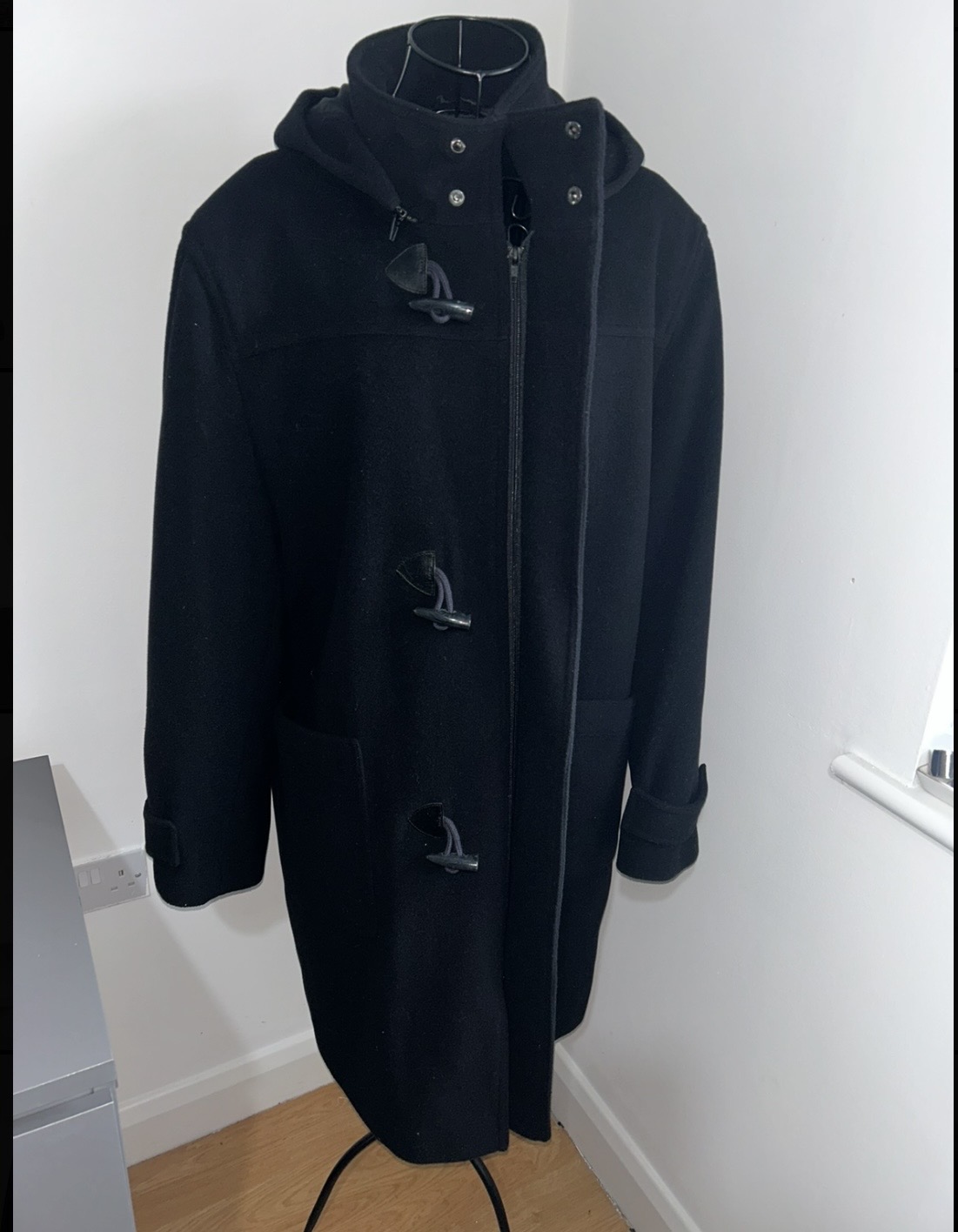 Black Duffle Coat – Size Medium – Excellent Condition