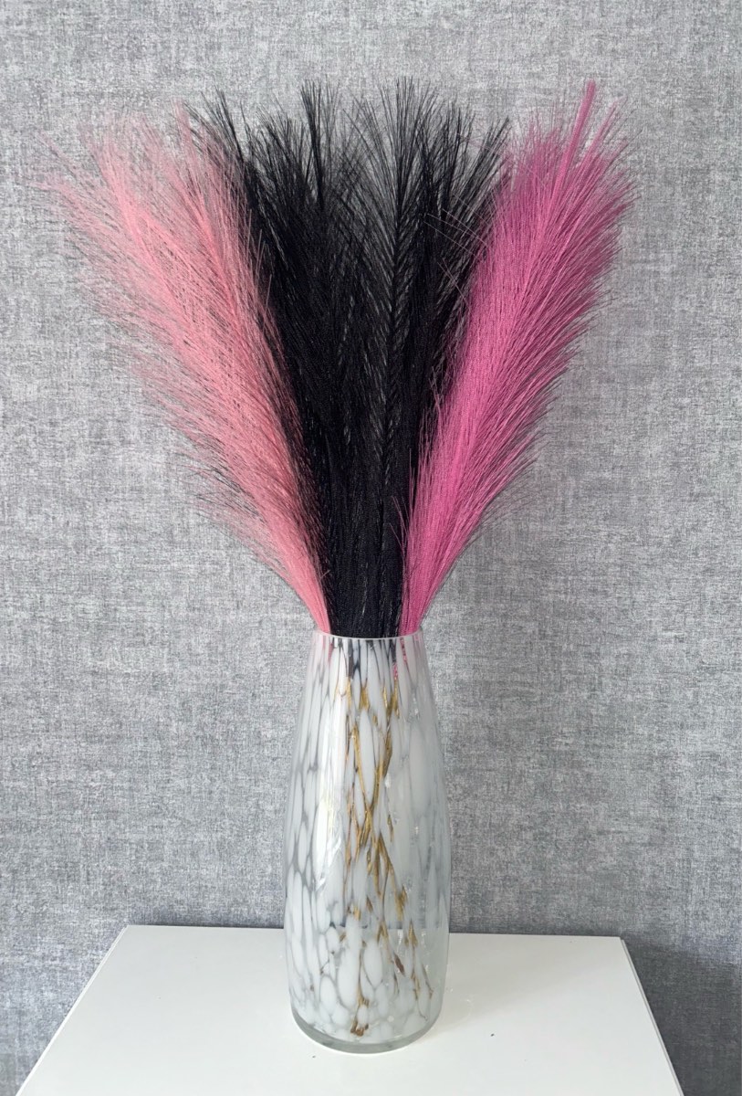 **🌸🖤 12-Piece Blush Pink, Rose Pink & Black Faux Pampas Grass | 55cm | Brand New**