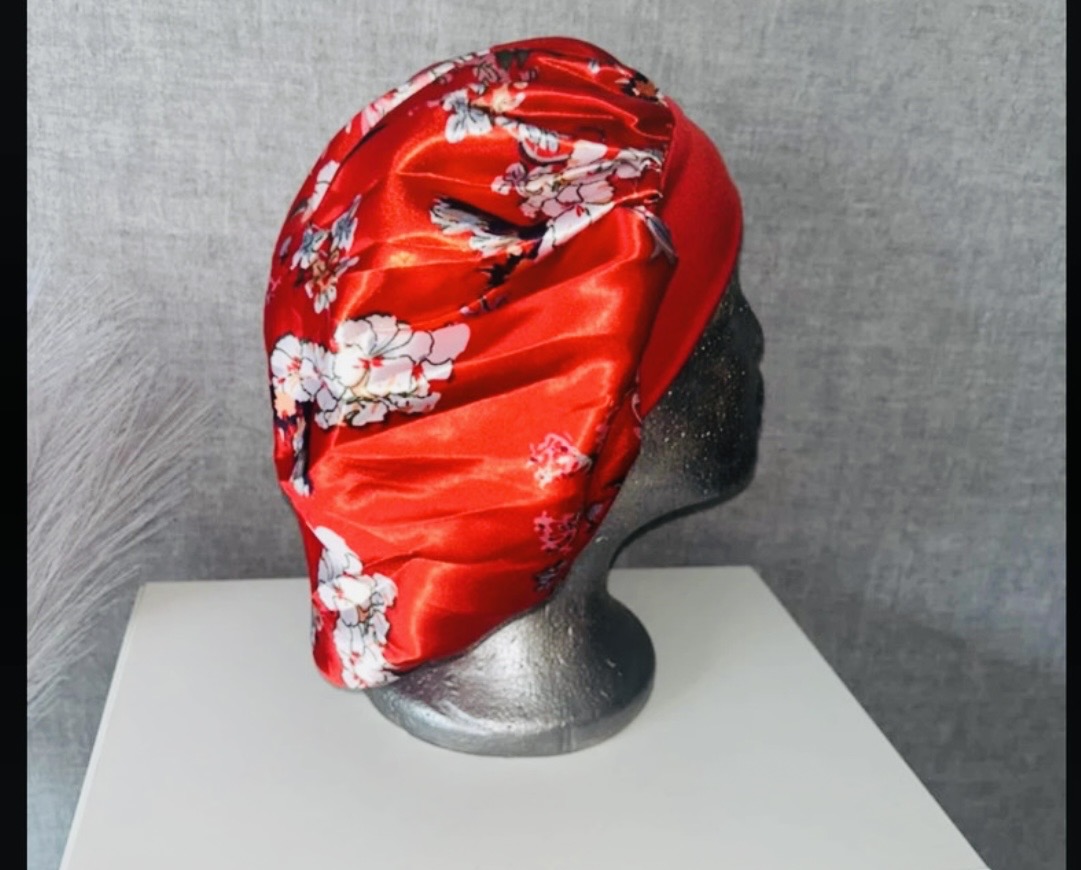 Red Floral Satin Bonnet | Brand New
