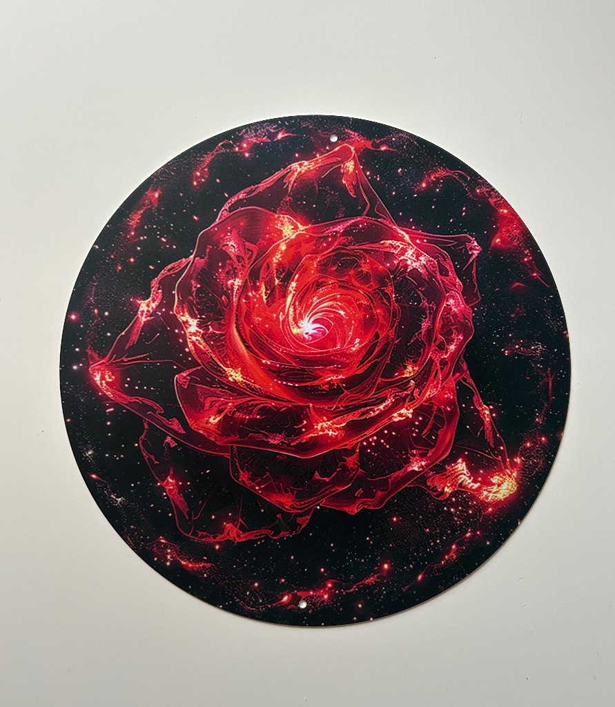 Cosmic Rose Aluminium Wall Plaque – 20cm Round Wall Art – Brand New 🌹