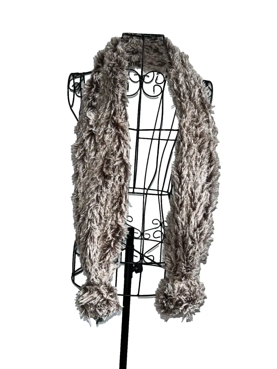 Soft Brown & White  Scarf – Cashmere Feel Fur Wrap