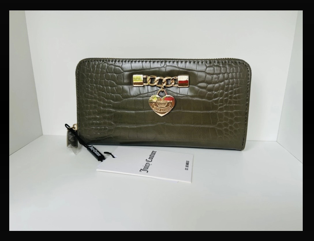 Juicy Couture Green Catena Faux Crocodile Purse Wallet – Heart Charm – BNWT