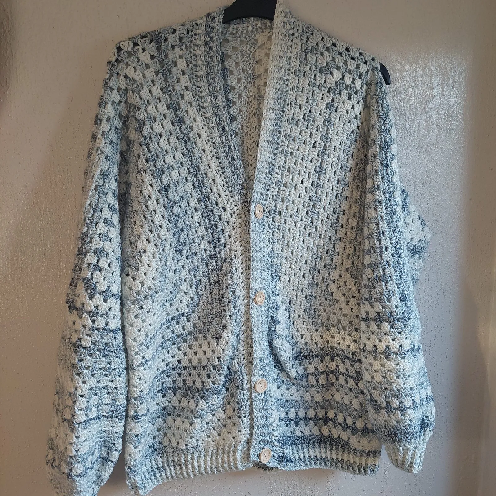 Handmade Crochet Hexi Cardigan Grey/white Size L/XL