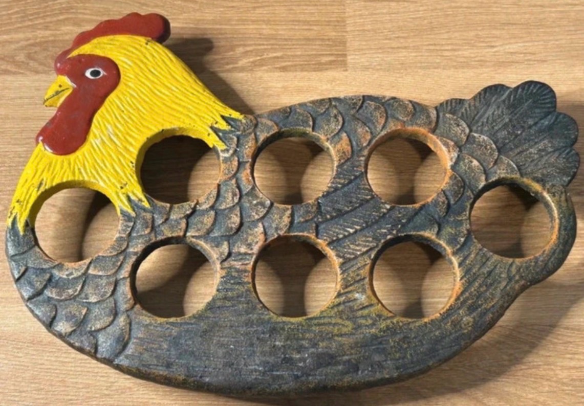 Chicken shaped egg holder - cast iron farmhouse country kitchen decor