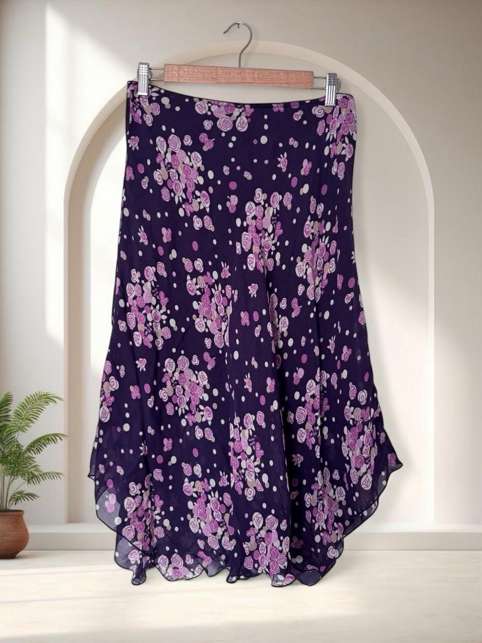 Y2k Vintage Purple floral asymmetrical midi skirt size M/L