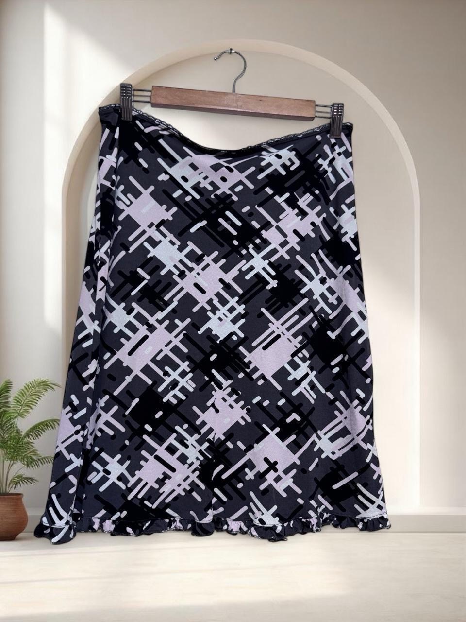 Y2k Vintage Whimsical Street One abstract geometric print midi skirt ruffle trim , size XL