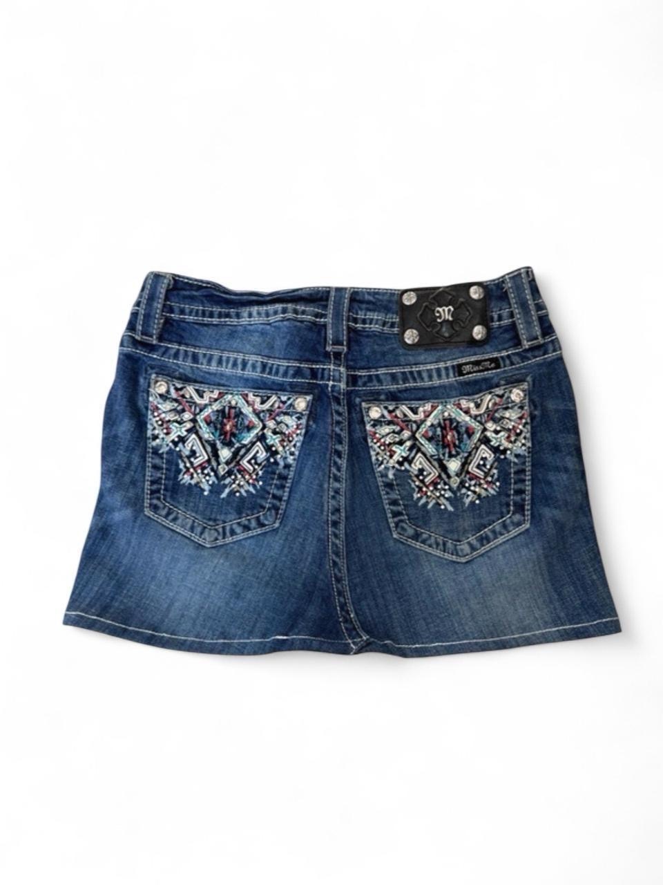 Y2K Miss Me Low-Rise Rhinestone Denim Mini Skirt
