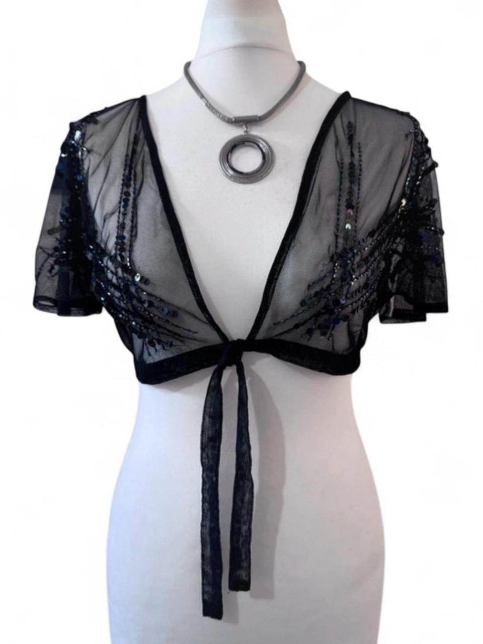 Y2K Black Sequin Sheer Bolero Cropped Shrug