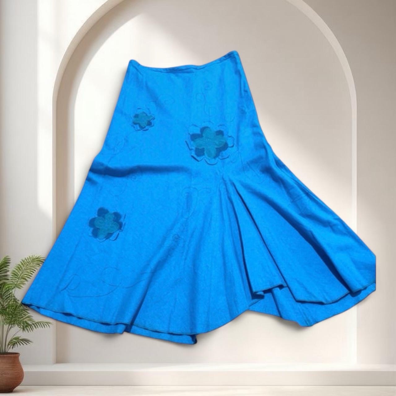 Y2k 00s Fairycore Whimsical Linen Blend Skirt 3D Floral Size S/M