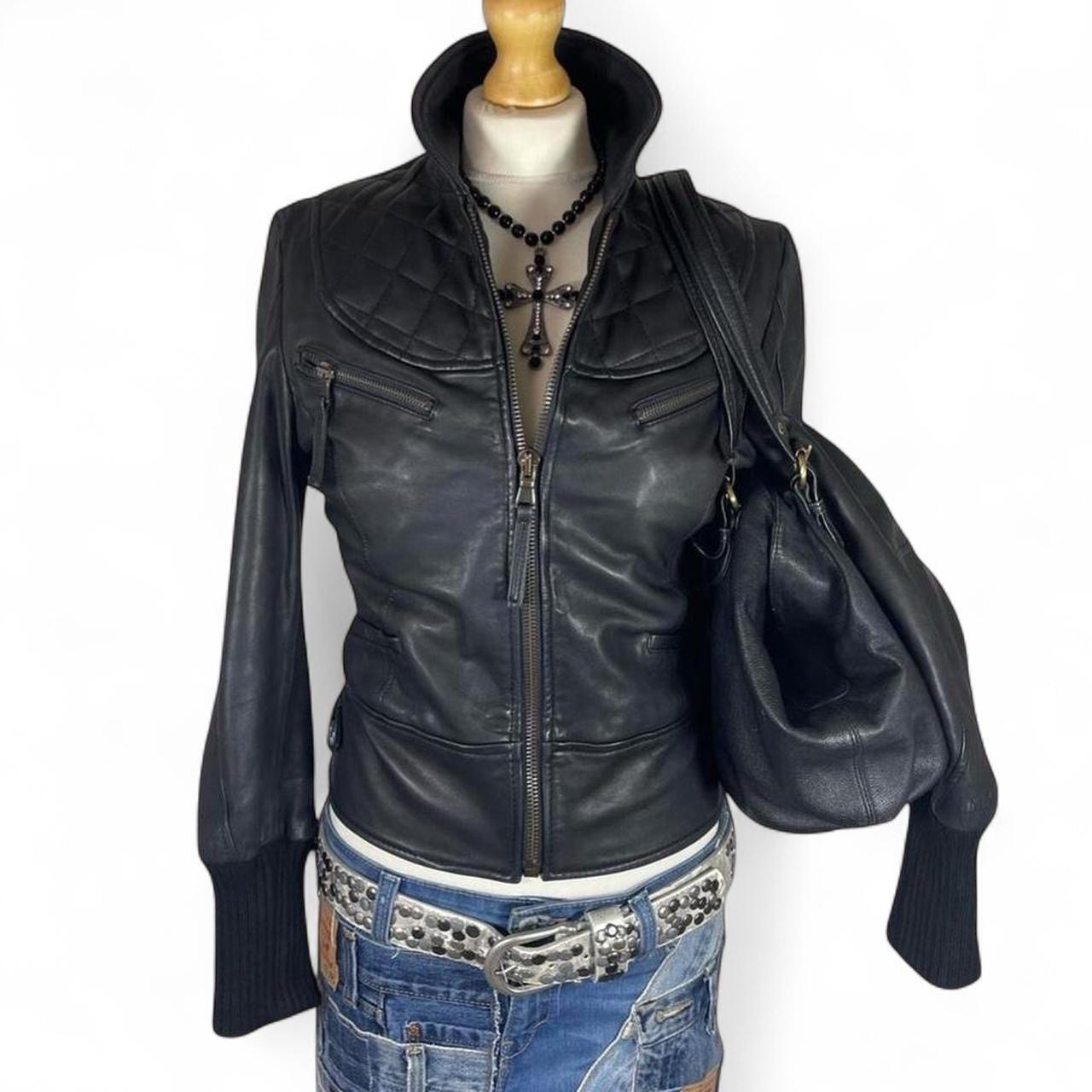 Vintage Firetrap Y2K Quilted Biker 100% Leather Jacket Cyber-Grunge