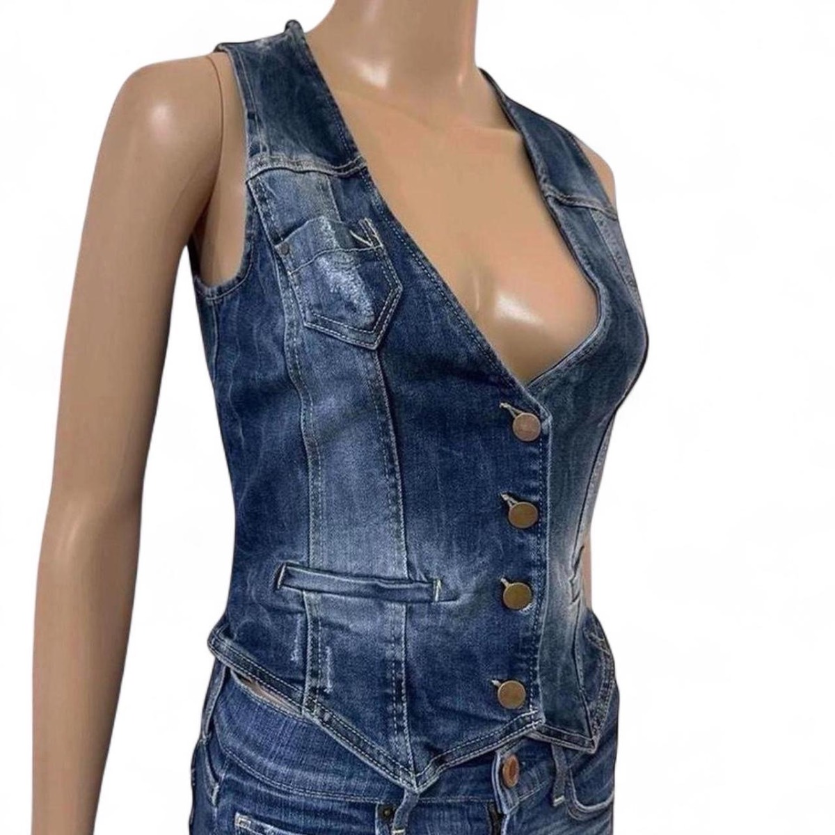 00s y2k Denim Life by Pimkie blue denim denim gilet vest