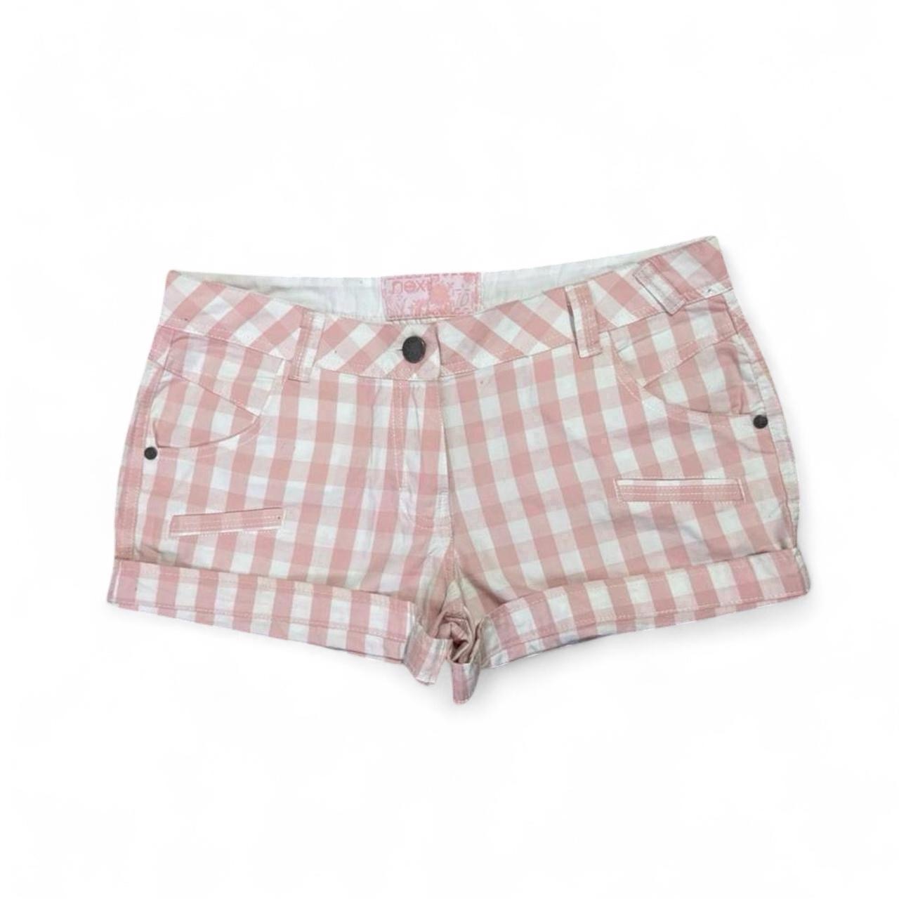 Next Pink and White Y2K Gingham Checkered Mini Shorts | Low Rise Summer Shorts | Size 10