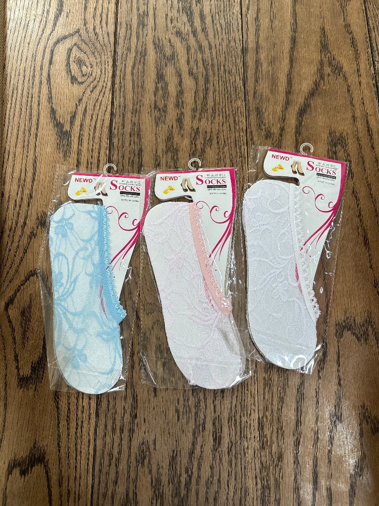 3 Pairs Lace No Show Socks Women Floral Mesh Invisible Low Cut Trainer Socks Blue Pink White