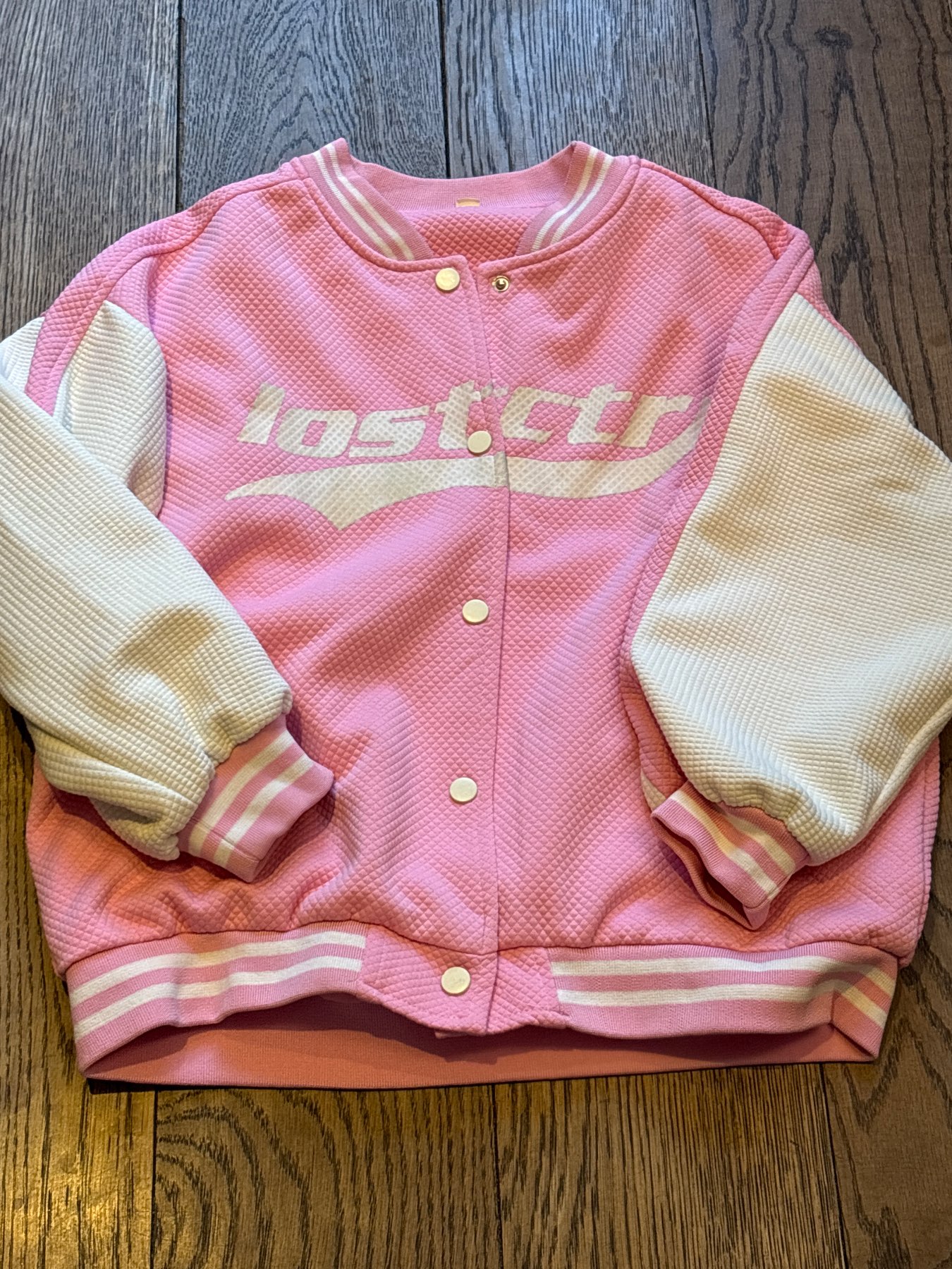 Girls Pink Varsity Bomber Jacket | Size 150 | Baseball Style Button Jacket