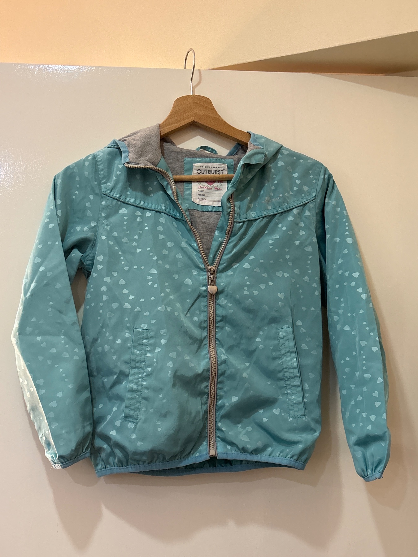 Girls Cutiepie Turquoise Heart Print Lightweight Hooded Jacket | Size 120