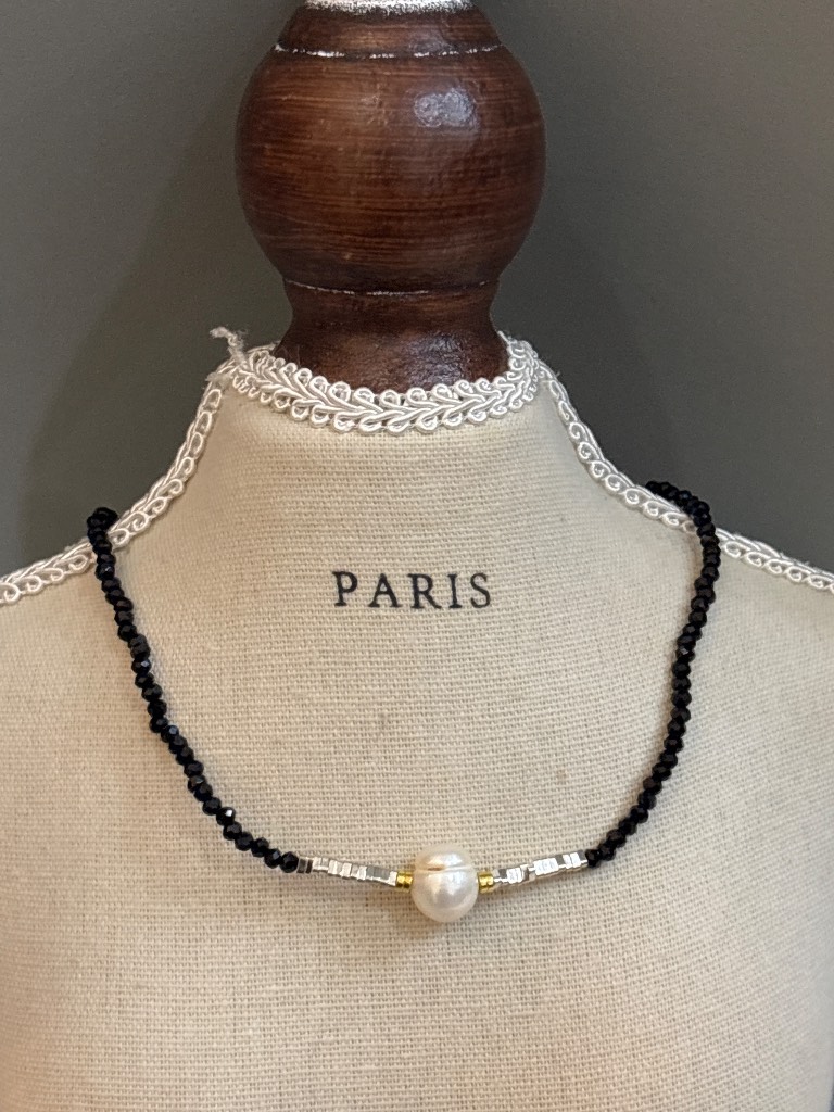 Black Spinel Necklace Freshwater Pearl Necklace Minimalist Pearl Choker 40-45cm Handmade Jewellery