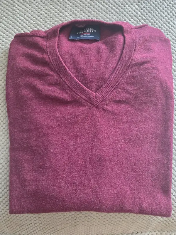 Charles Tyrwhitt Cotton Fine Knit Burgundy Men’s Jumper Size L - 95% Cotton & 5% Cashmere