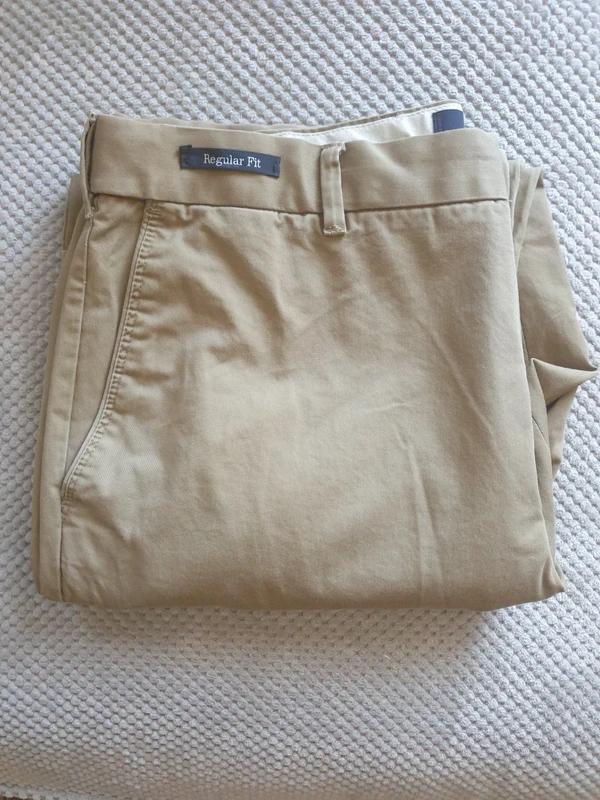 Men's Beige Chino Trousers W36 L31 Regular Fit – Part Elasticated Waist