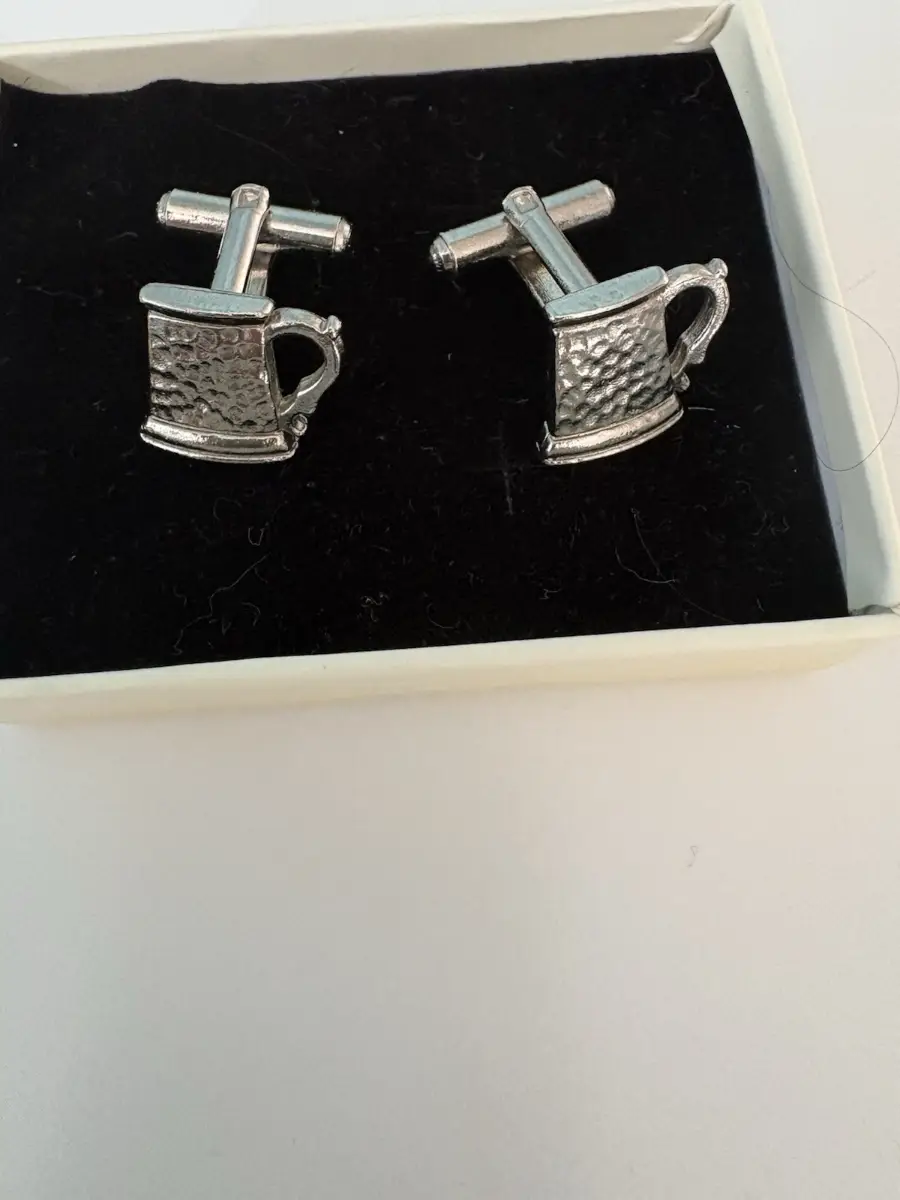 Vintage Beer Tankard Cufflinks Novelty Mug Design Silver Tone Mens Gift