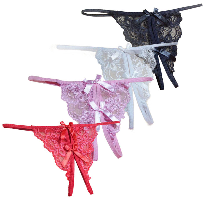 Pack of 4 Sexy Thongs Panties Open Crotch Underwear Lace G-string