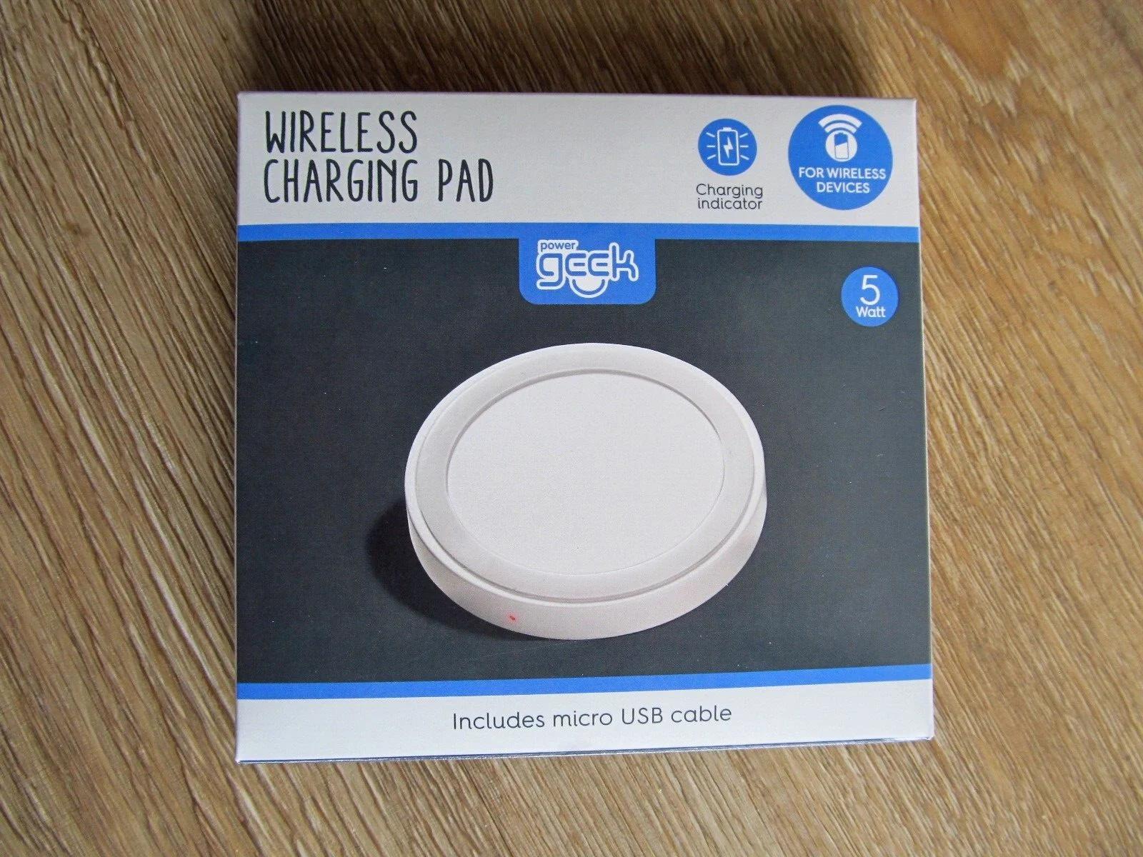 Power Geek Wireless Charger- Charging Pad 5W With Micro USB Cable - White
