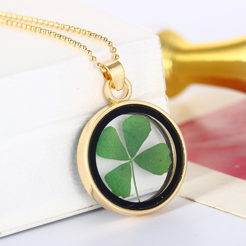 Four Leaf Clover, St Patrick's Day - Necklace Pendant, Good Luck Charm
