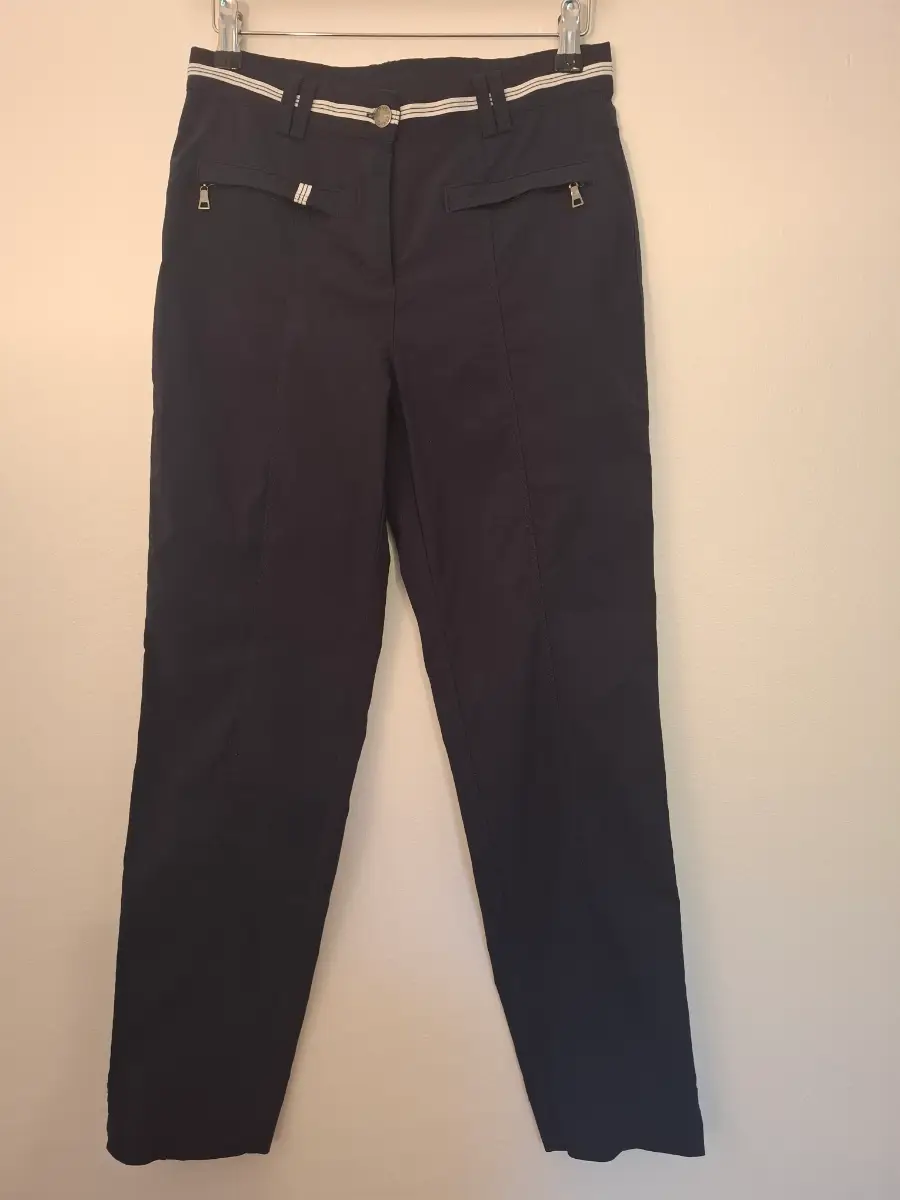 Pinns Navy Stretch Smart Trousers UK 10 White Trim Tailored Lightweight Comfort Fit